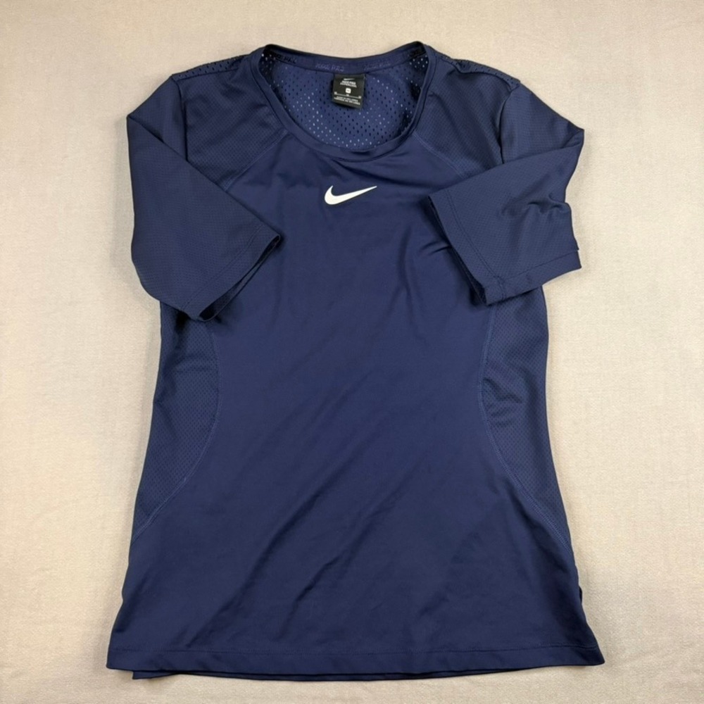 Nike Pro Hypercool Mens Navy Blue Center Swoosh Shirt Medium Short Sleeve